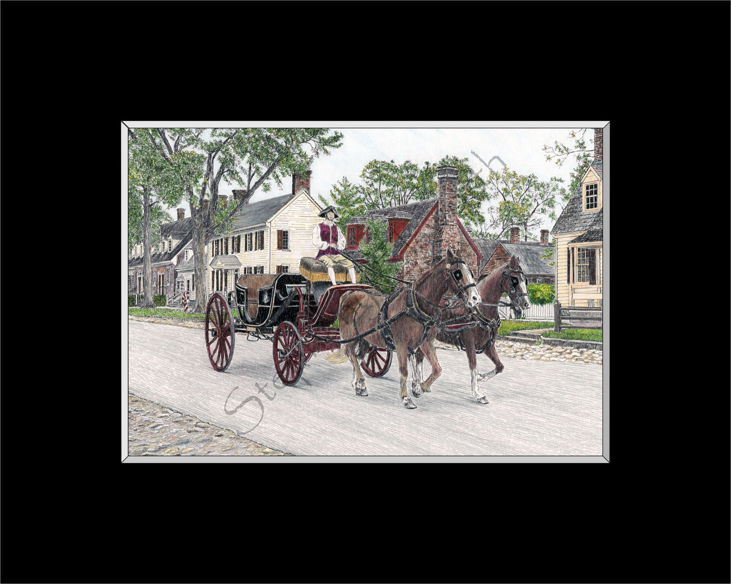 Colonial Williamsburg's Carriage Ride Archival Giclee Matte Print in Black or White Mat
