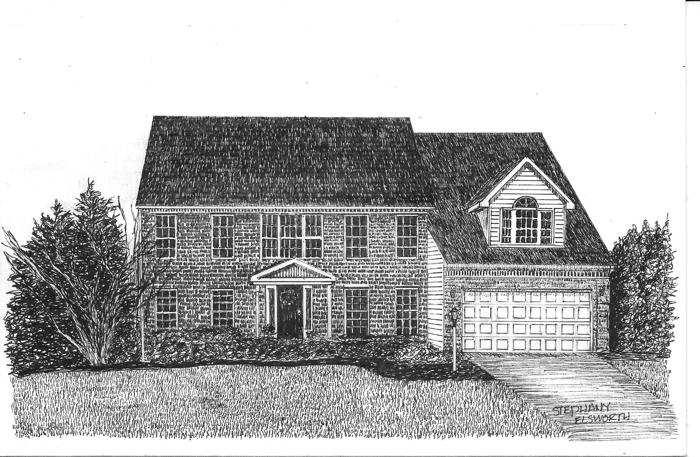Miniature Custom House Portrait in Pen and Ink