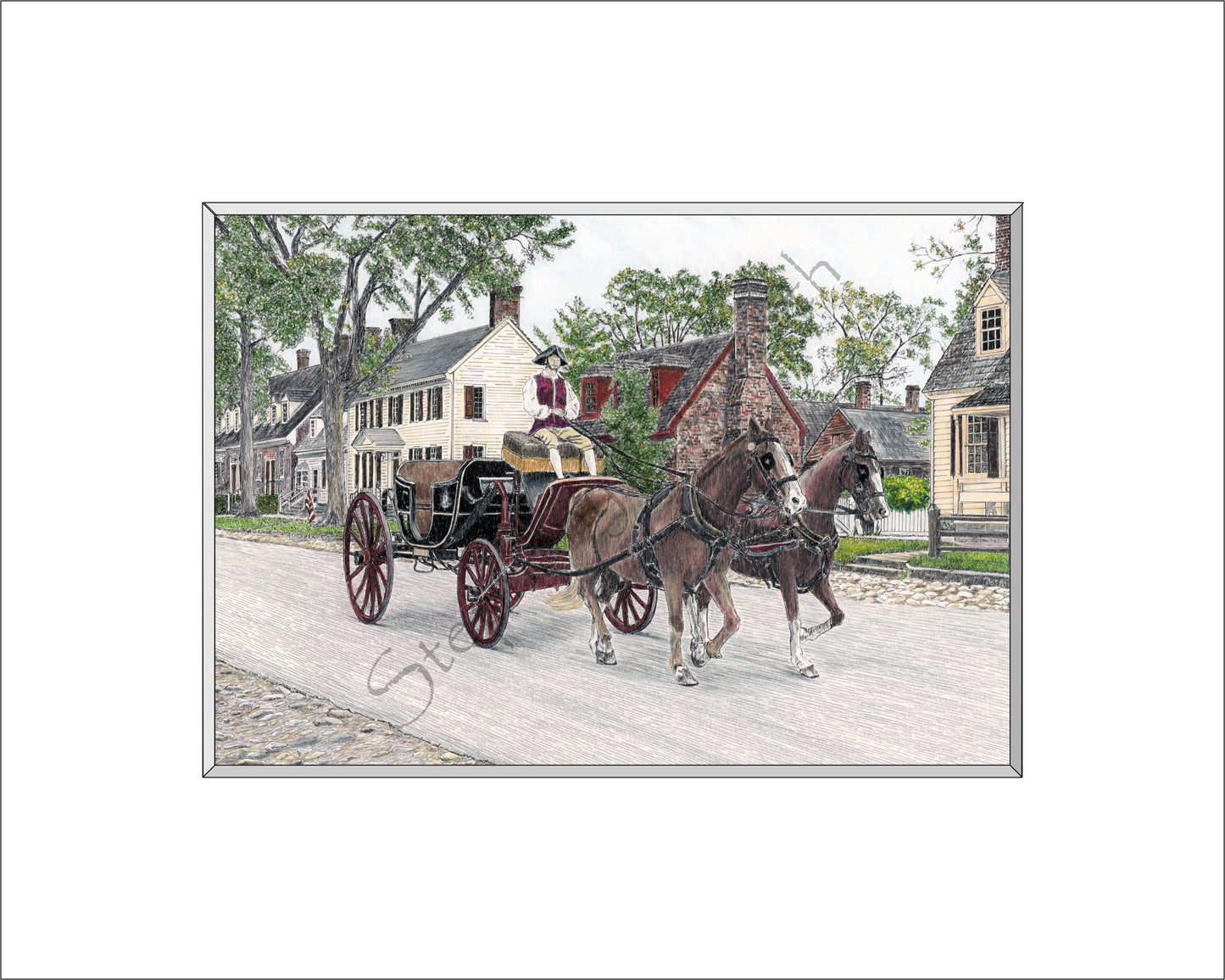 Colonial Williamsburg's Carriage Ride Archival Giclee Matte Print in Black or White Mat