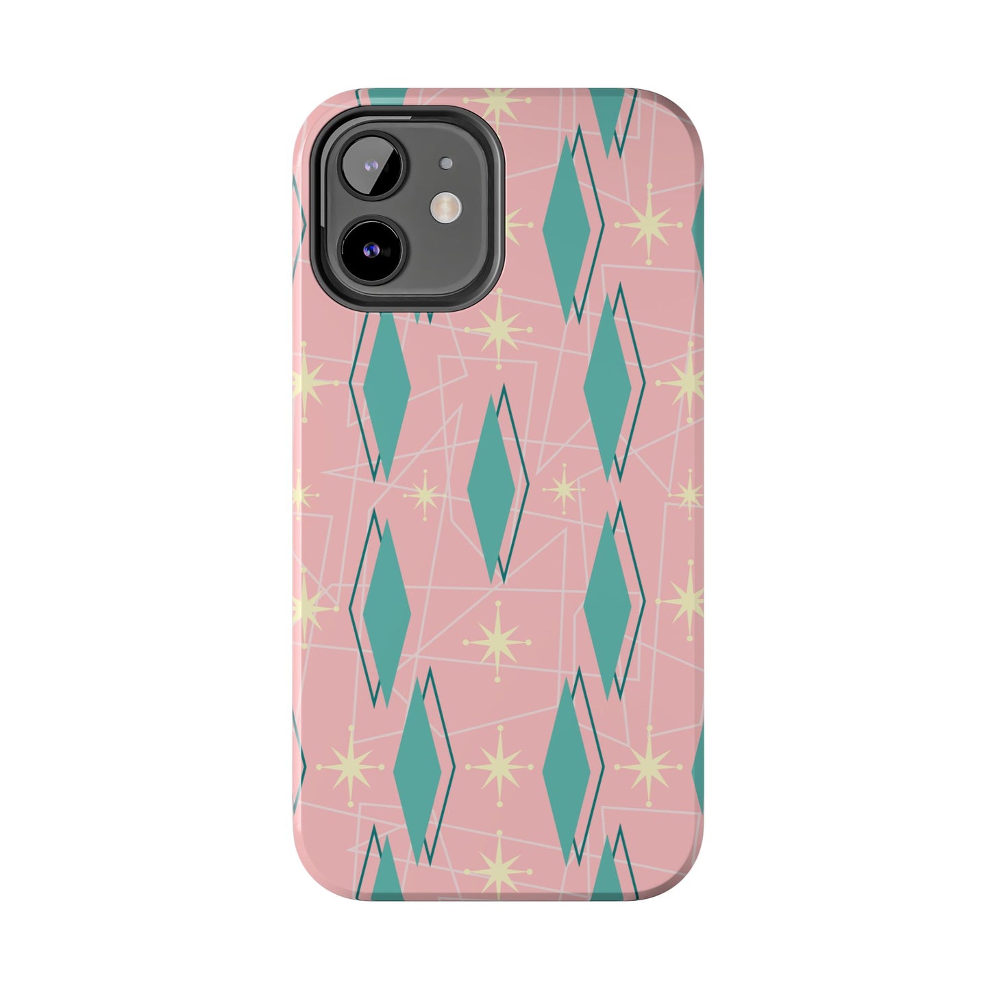 1950s Retro Star and Diamond Pattern in Pink and Green Tough iPhone Case