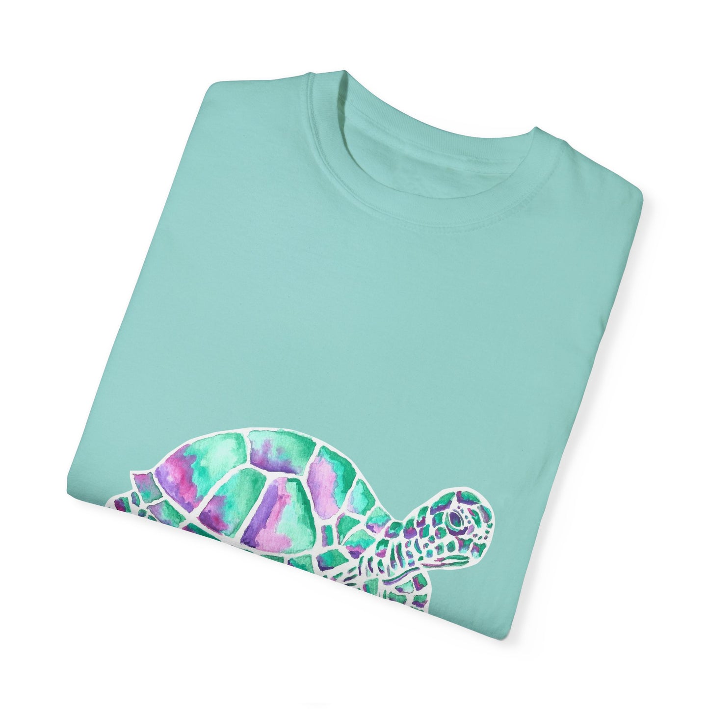 Sea Turtle in Teal and Purple Unisex Garment-Dyed T-shirt