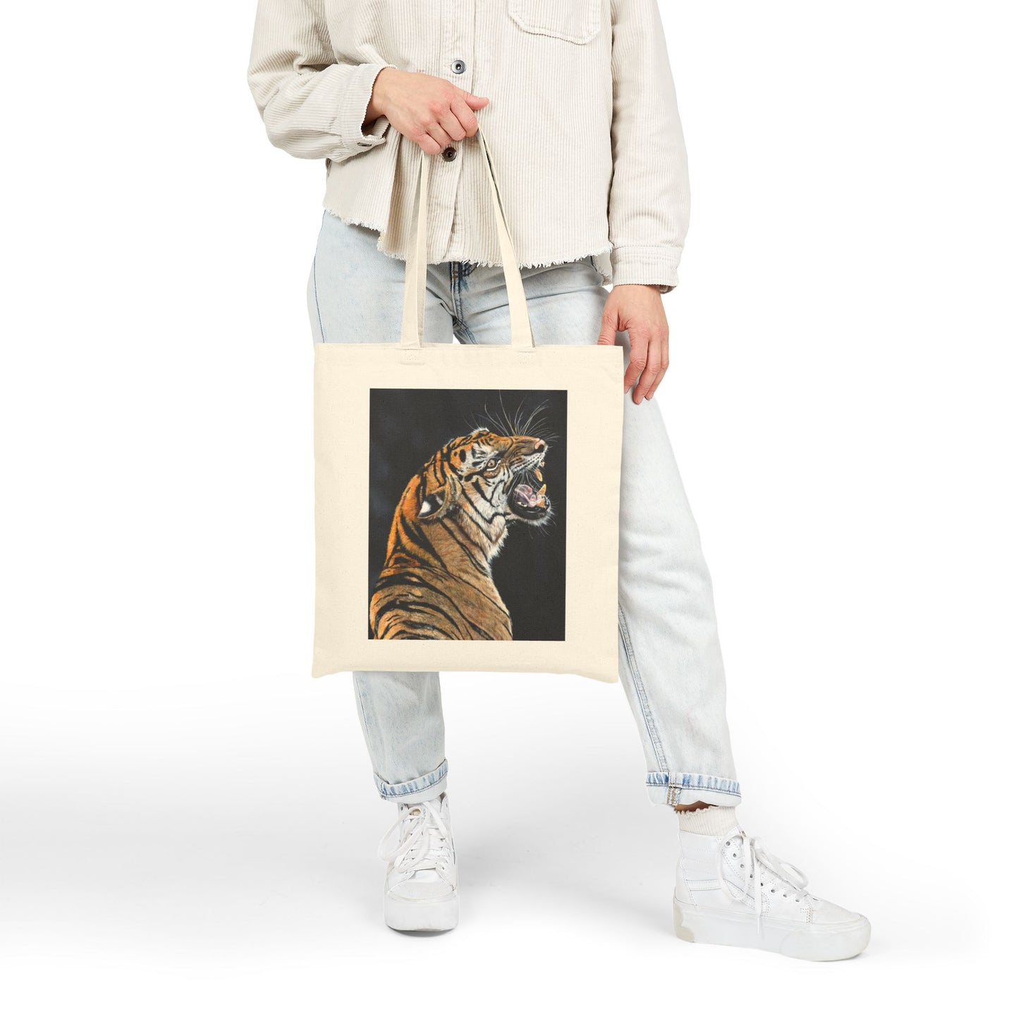 Roaring Tiger Canvas Tote Bag — Eco-Friendly Animal Art Shopper