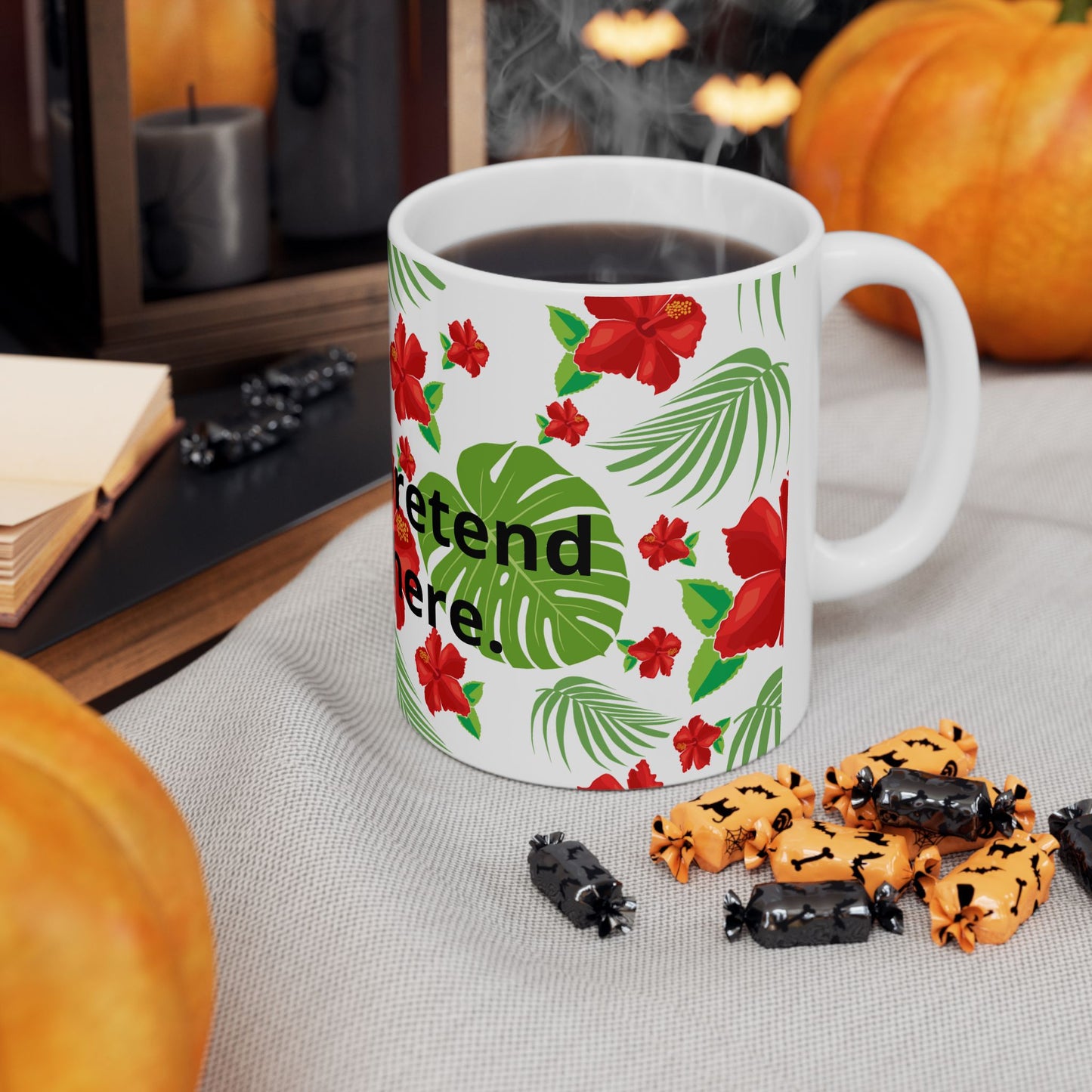 Tropical Hibiscus Mug — Floral Palm Leaf Coffee Cup (11oz/15oz)