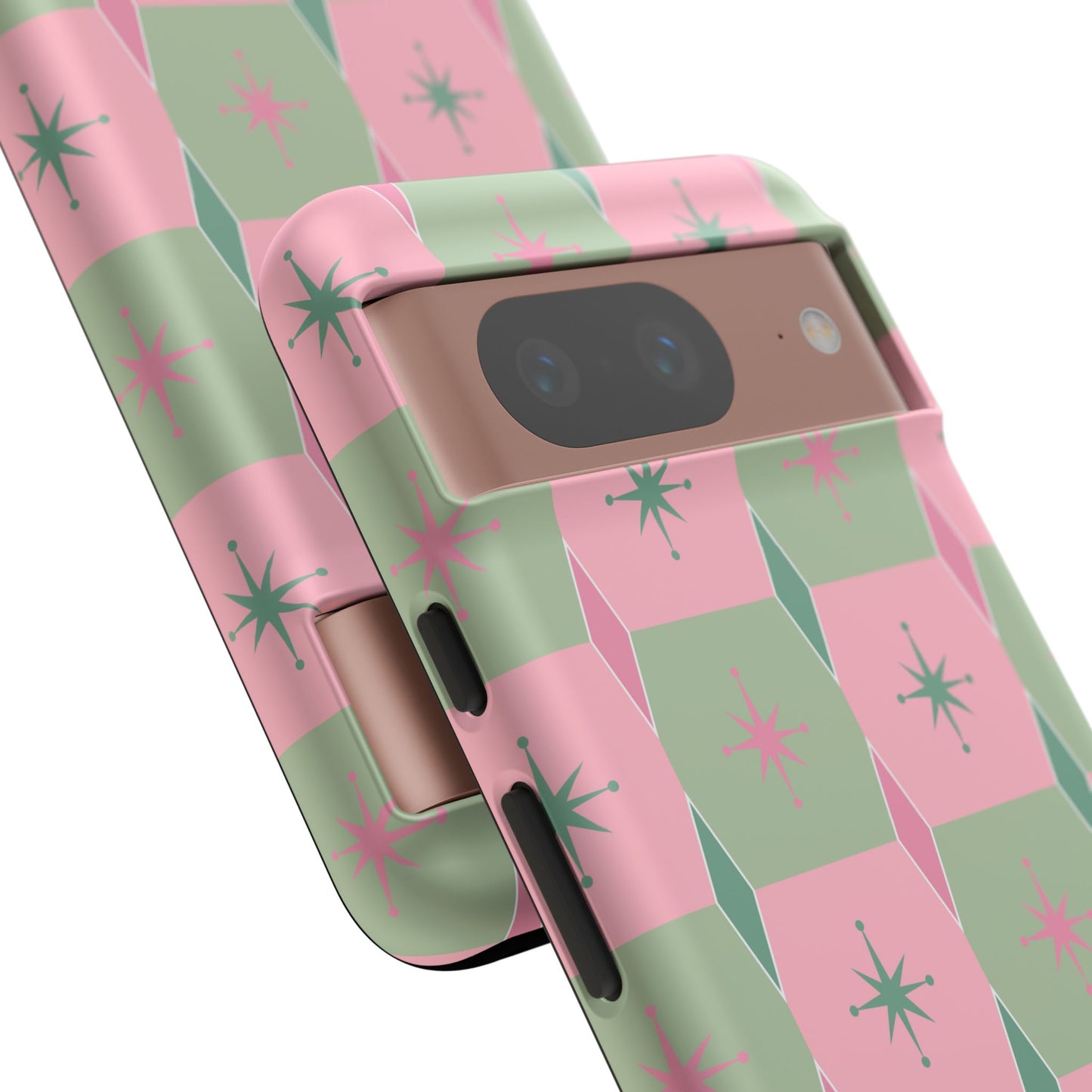 1950s Retro Square and Diamond Pattern in Pink and Green Tough Cases