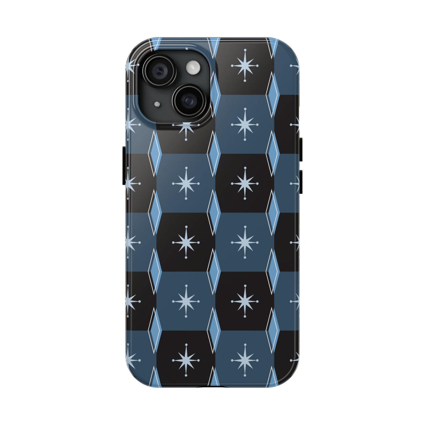 Blue and Black Diamond and Square Pattern Tough iPhone Cases