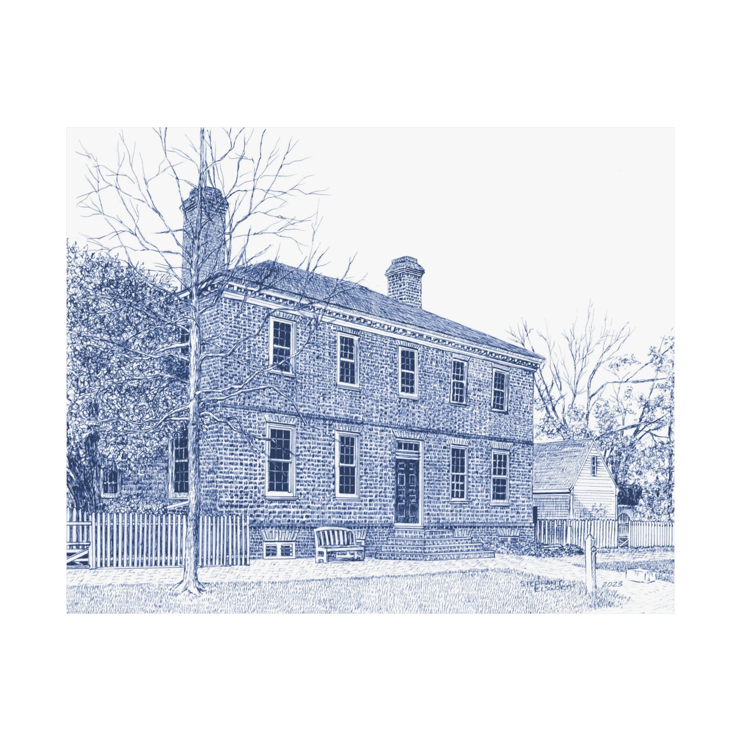 Colonial Williamsburg's Wythe House in Blue Poster — Matte Horizontal Architectural Print