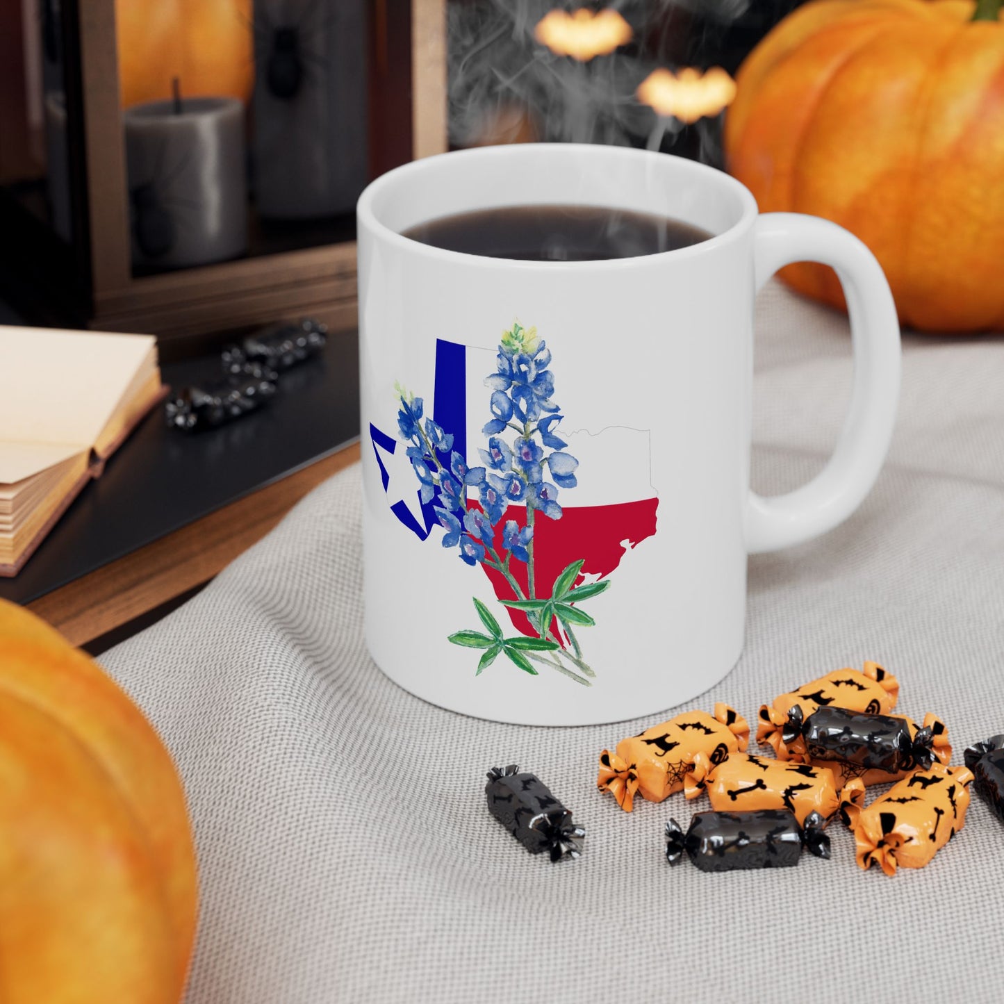 Texas Flag Floral Ceramic Mug — Bluebonnet State Pride Coffee Cup (11oz & 15oz)