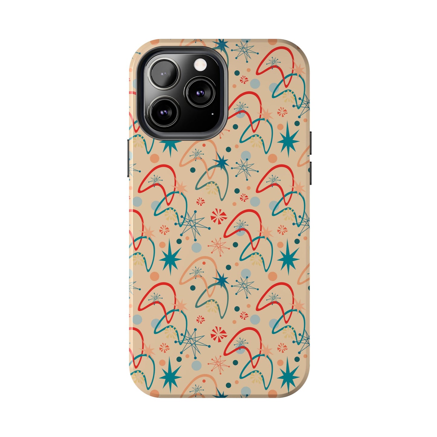 1950s Atomic Age Retro Pattern in Beige Tough iPhone Case