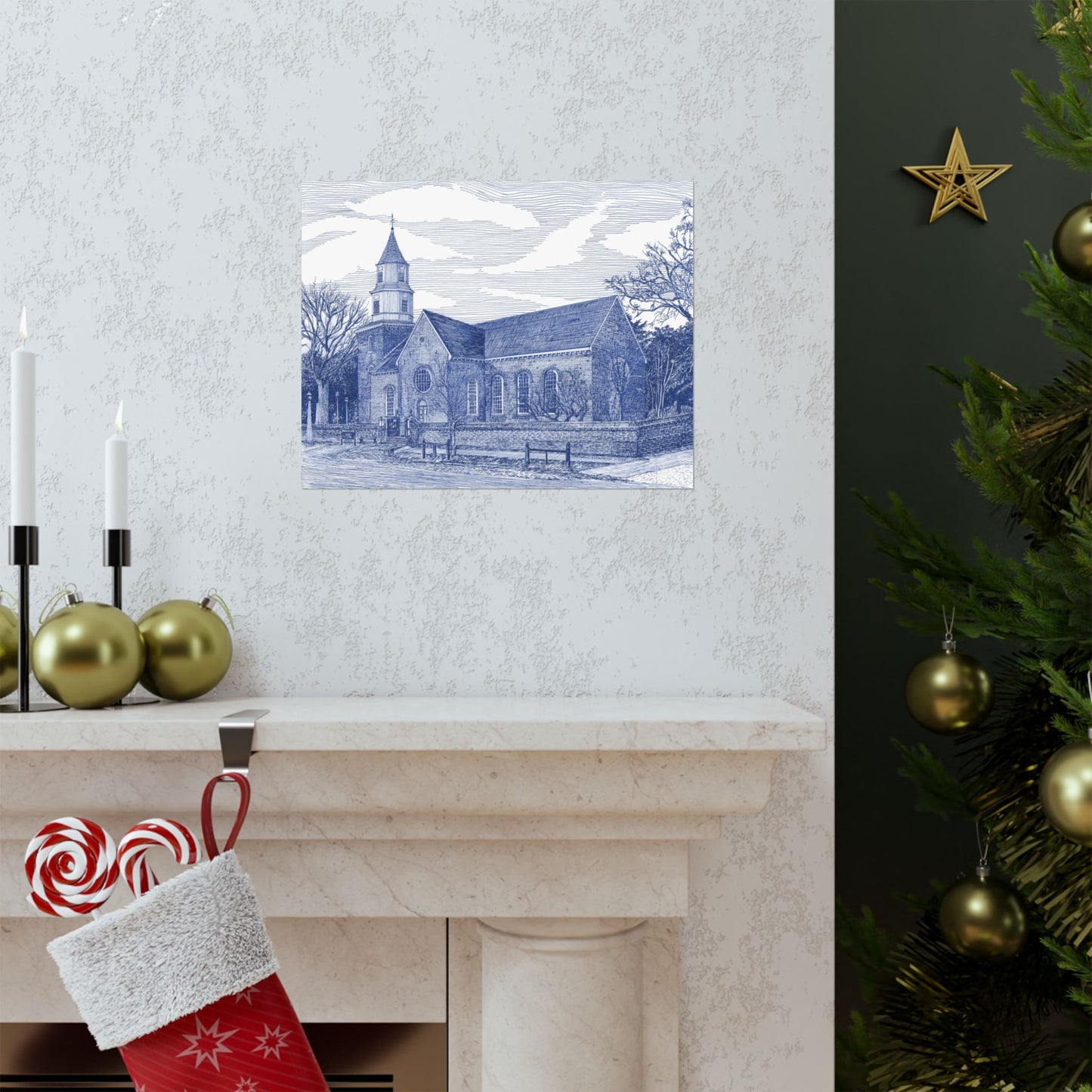 Colonial Williamsburg's Bruton Parish Church in Blue Matte Poster