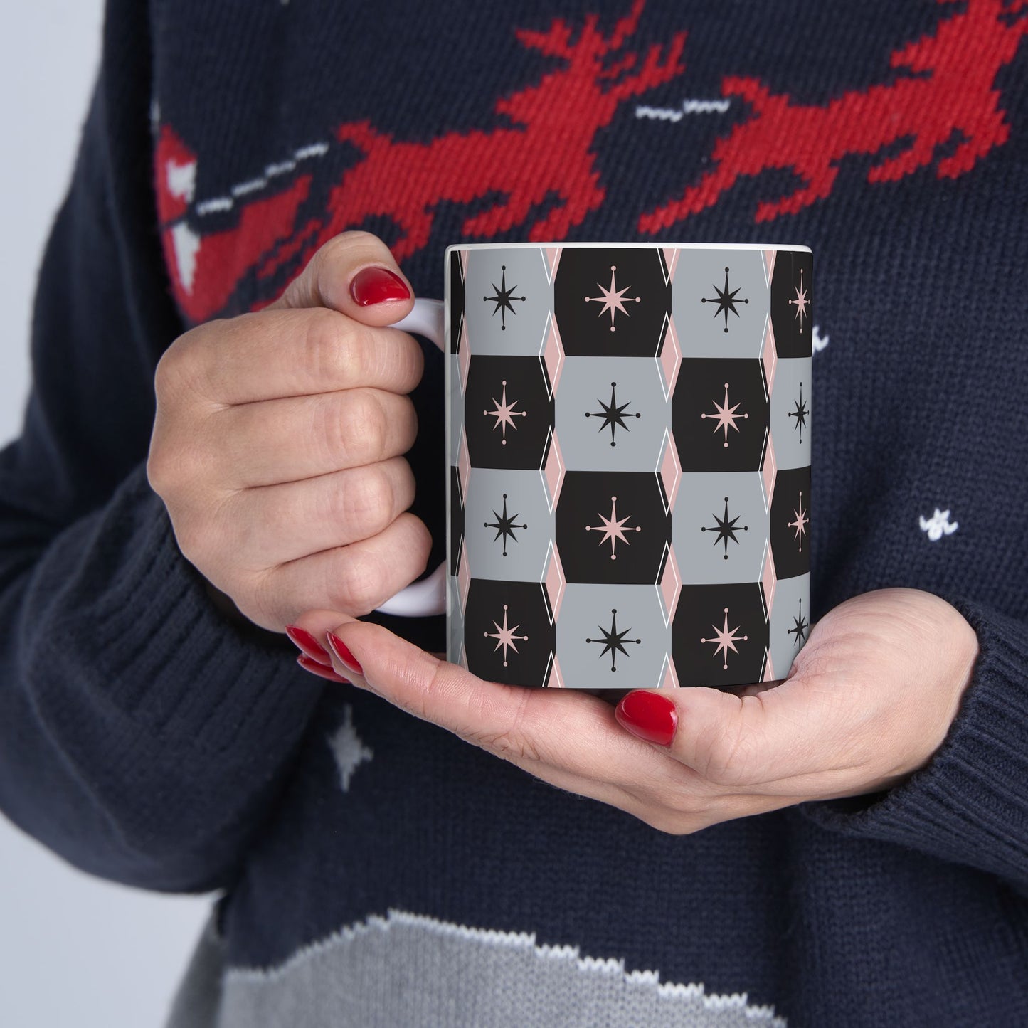 Mid-Century Starburst Ceramic Mug — Retro Geometric 11oz & 15oz