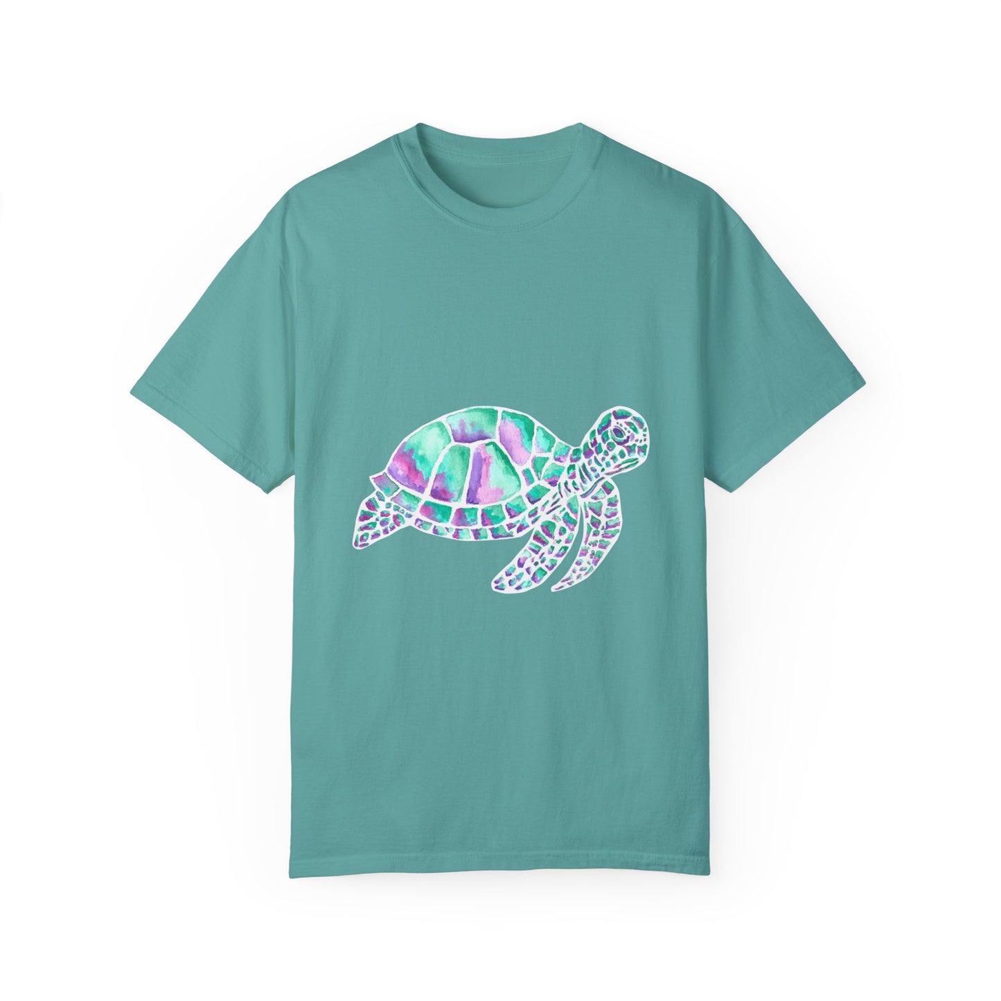 Sea Turtle in Teal and Purple Unisex Garment-Dyed T-shirt