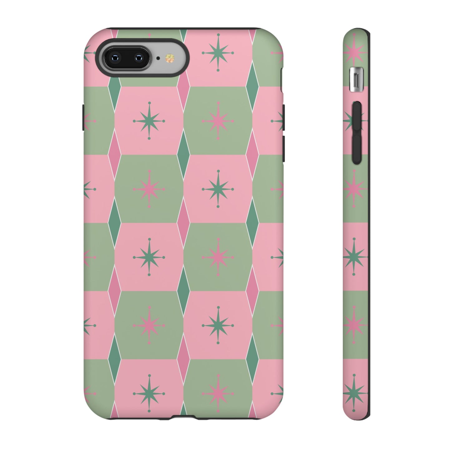 1950s Retro Square and Diamond Pattern in Pink and Green Tough Cases