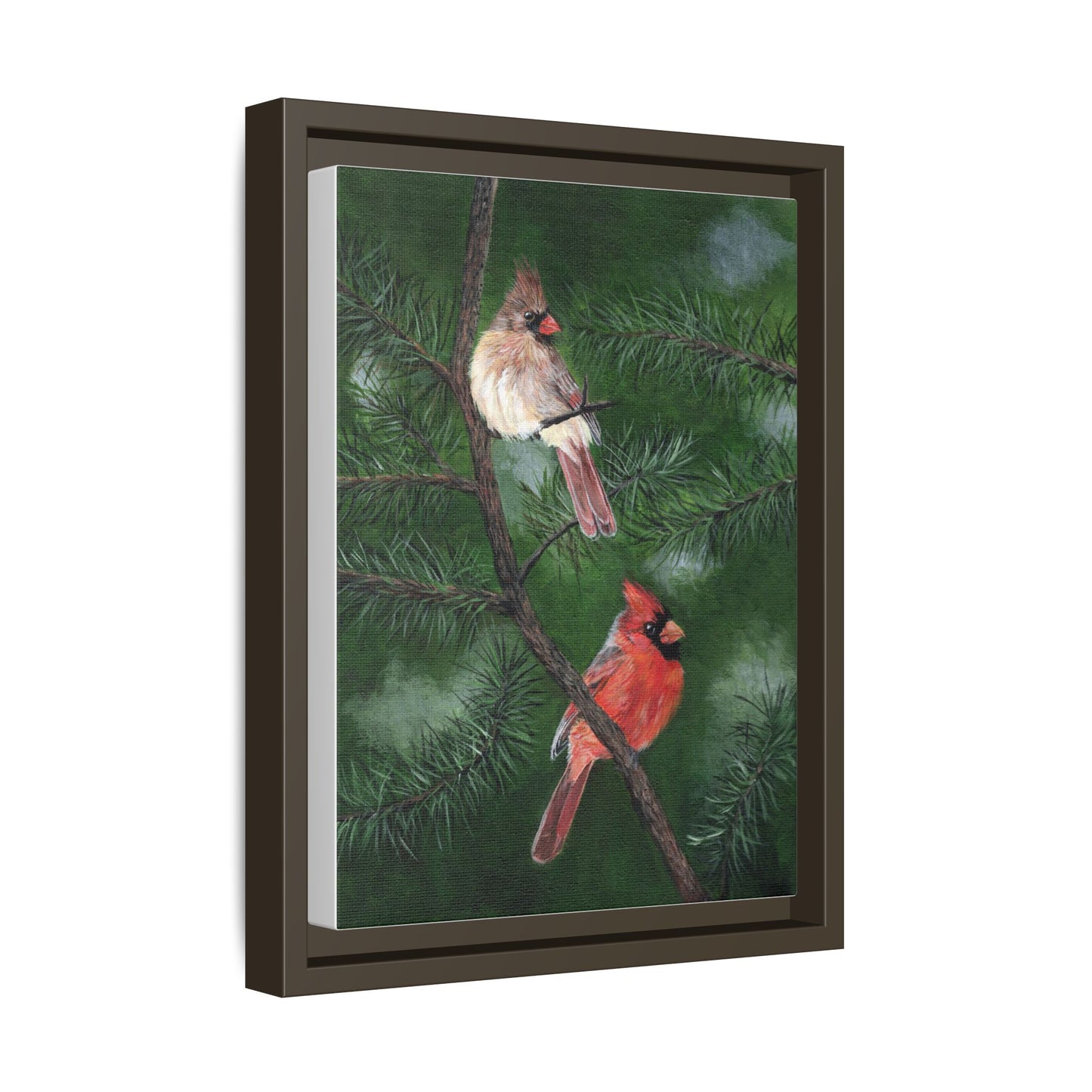 Framed Cardinal Canvas Print – Pair of Cardinals Pine Tree Wall Art