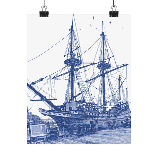 Nautical Tall Ship Matte Poster — Vintage Blue Maritime Wall Art