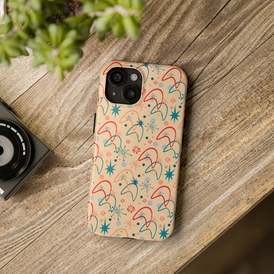 1950s Atomic Age Retro Pattern in Beige Tough iPhone Case