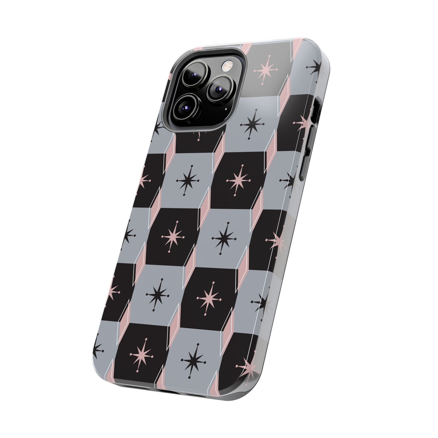 Diamond and Square Pattern in Pink, Black and Gray Tough iPhone Cases