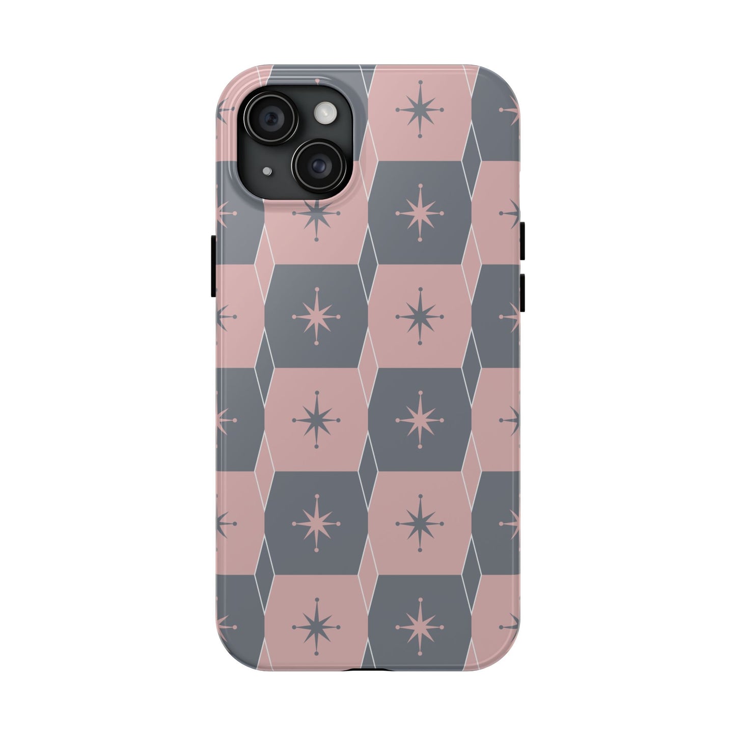 Square and Diamond Pattern in Pink and Gray Tough iPhone Cases