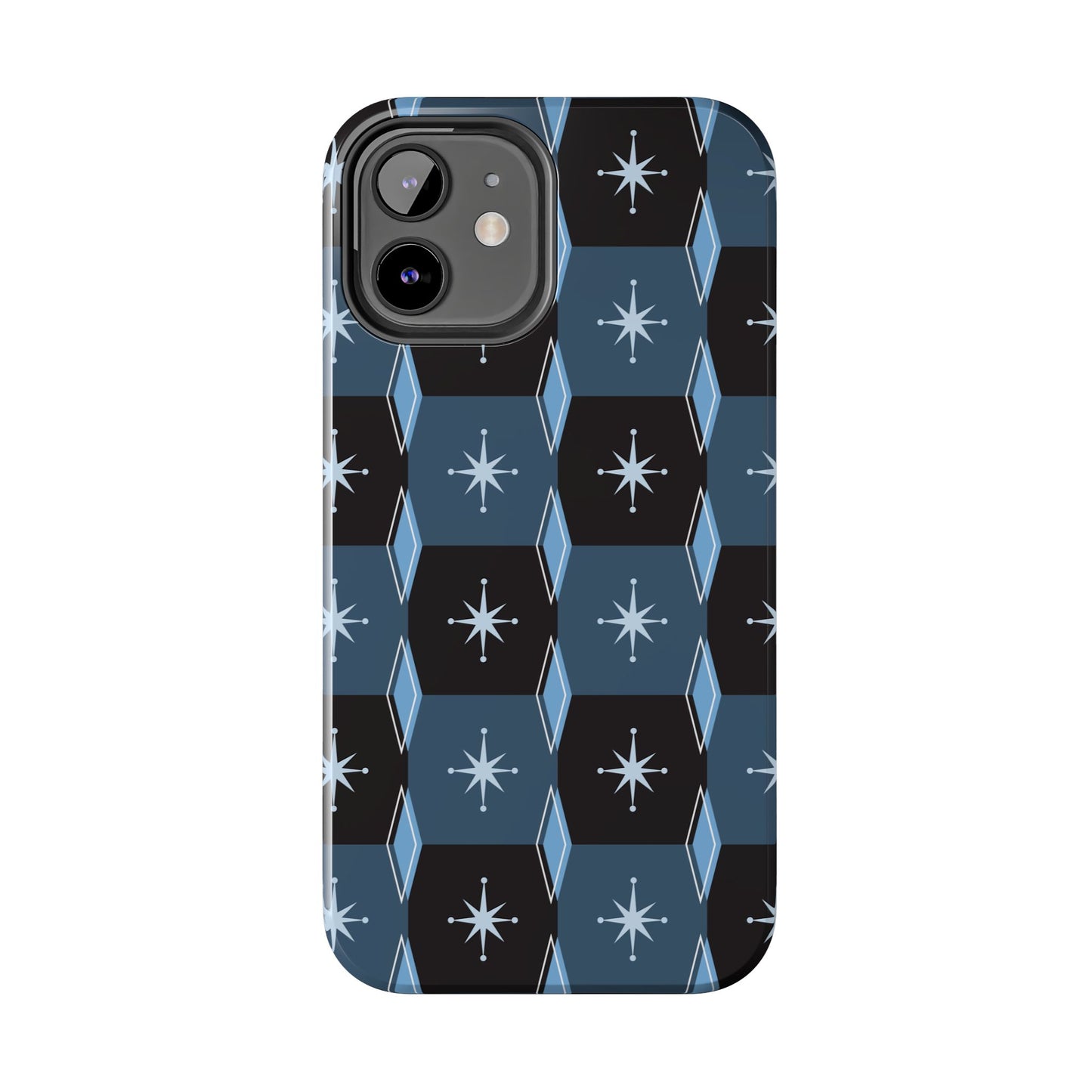 Blue and Black Diamond and Square Pattern Tough iPhone Cases