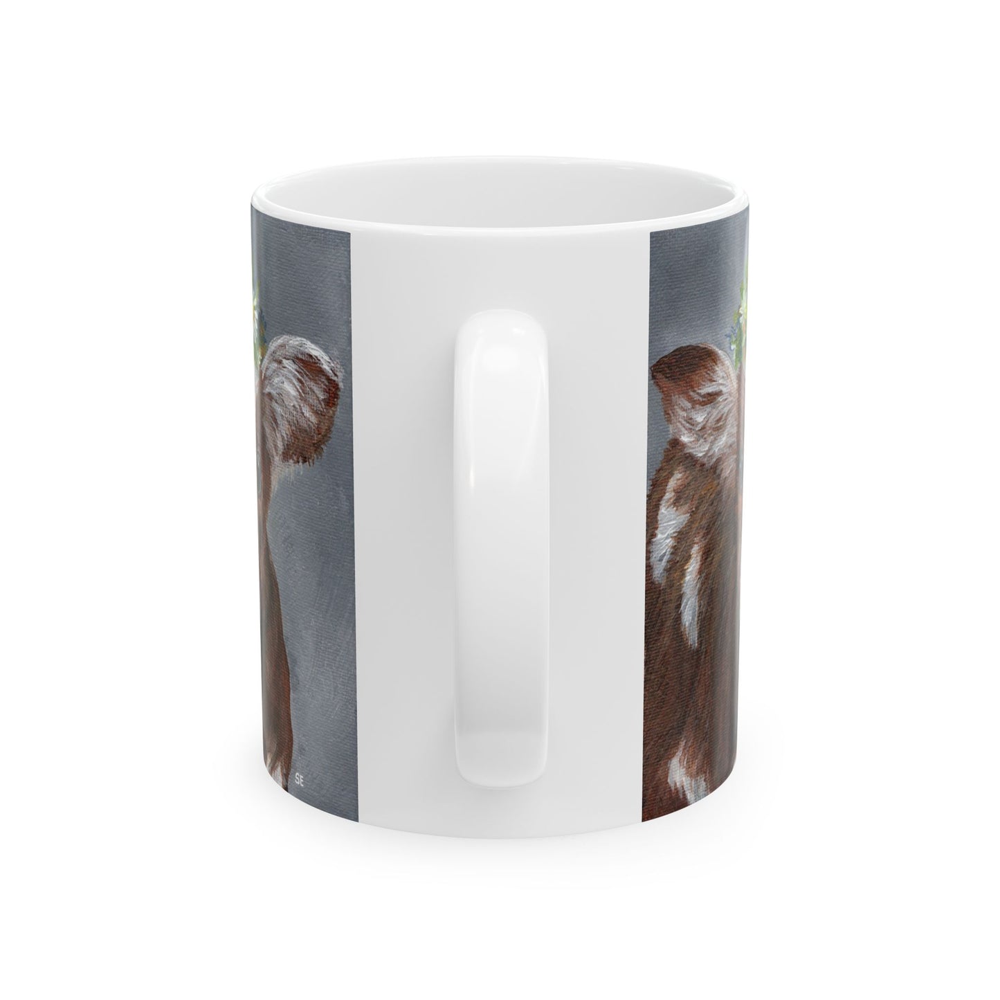 Cow with Daisy Crown Ceramic Mug — Cute Farm Animal Coffee Cup (11oz, 15oz)