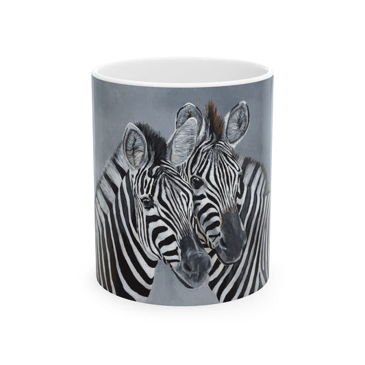 Zebra Pair Ceramic Mug — Black & White Animal Art Coffee Cup (11oz, 15oz)