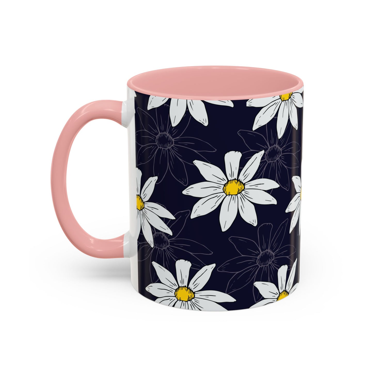 Daisies on Dark Blue Accent Coffee Mug (11, 15oz)