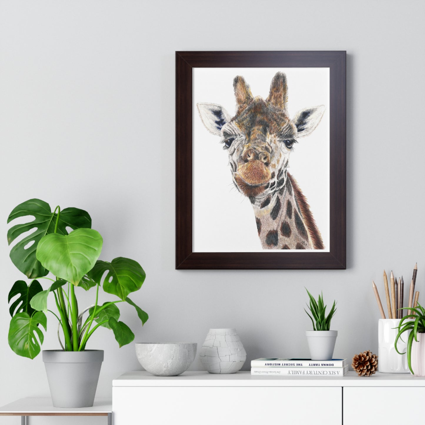 Colored Pencil Giraffe Framed Vertical Poster