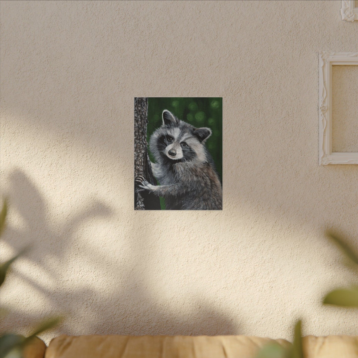 Raccoon Portrait Canvas Wall Art — Cute Forest Animal Painting
