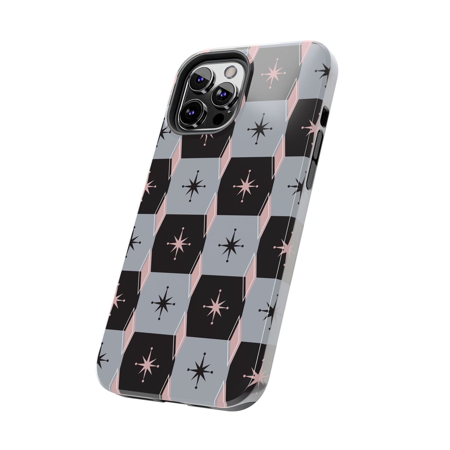 Diamond and Square Pattern in Pink, Black and Gray Tough iPhone Cases