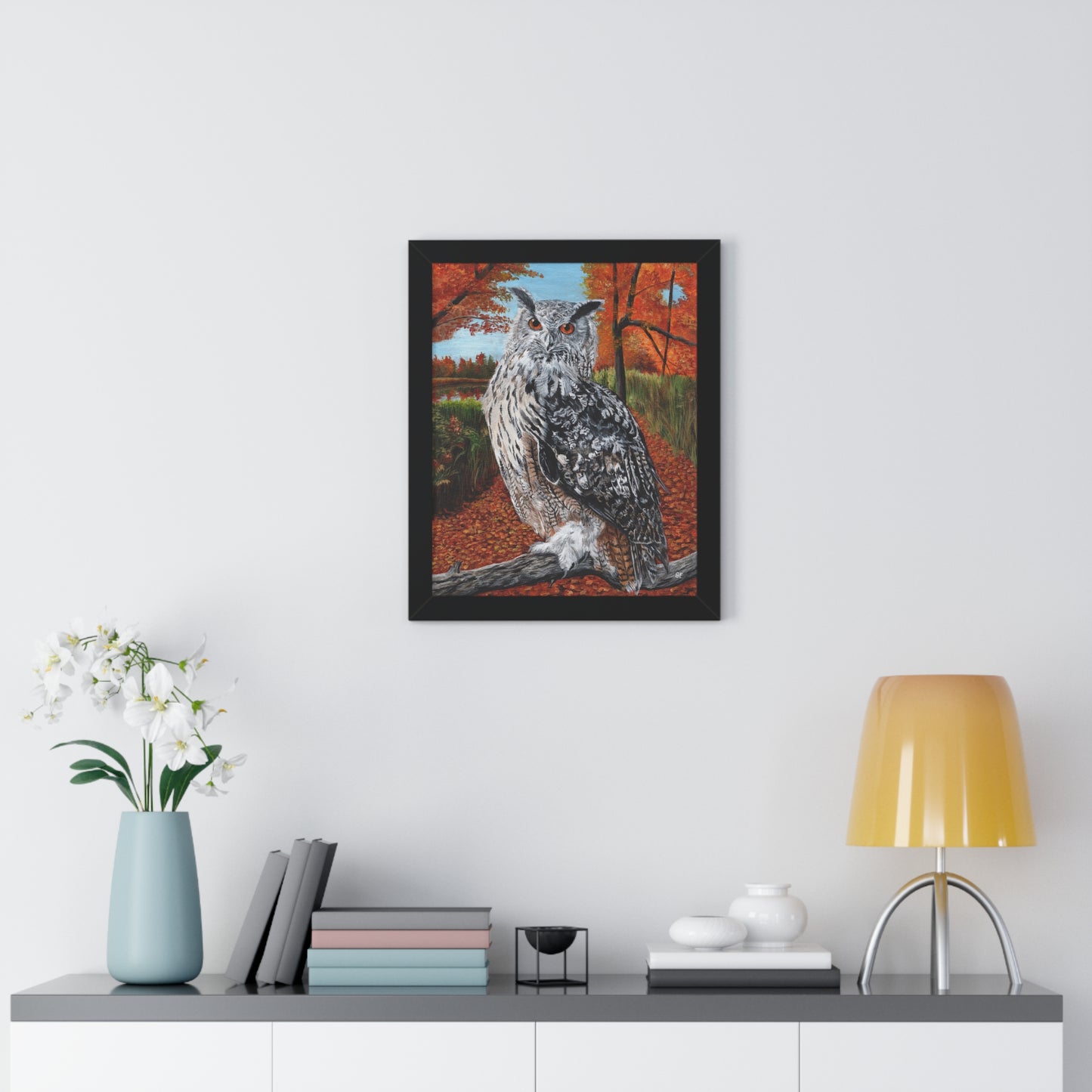 Framed Owl Poster — Autumn Forest Wildlife Wall Art