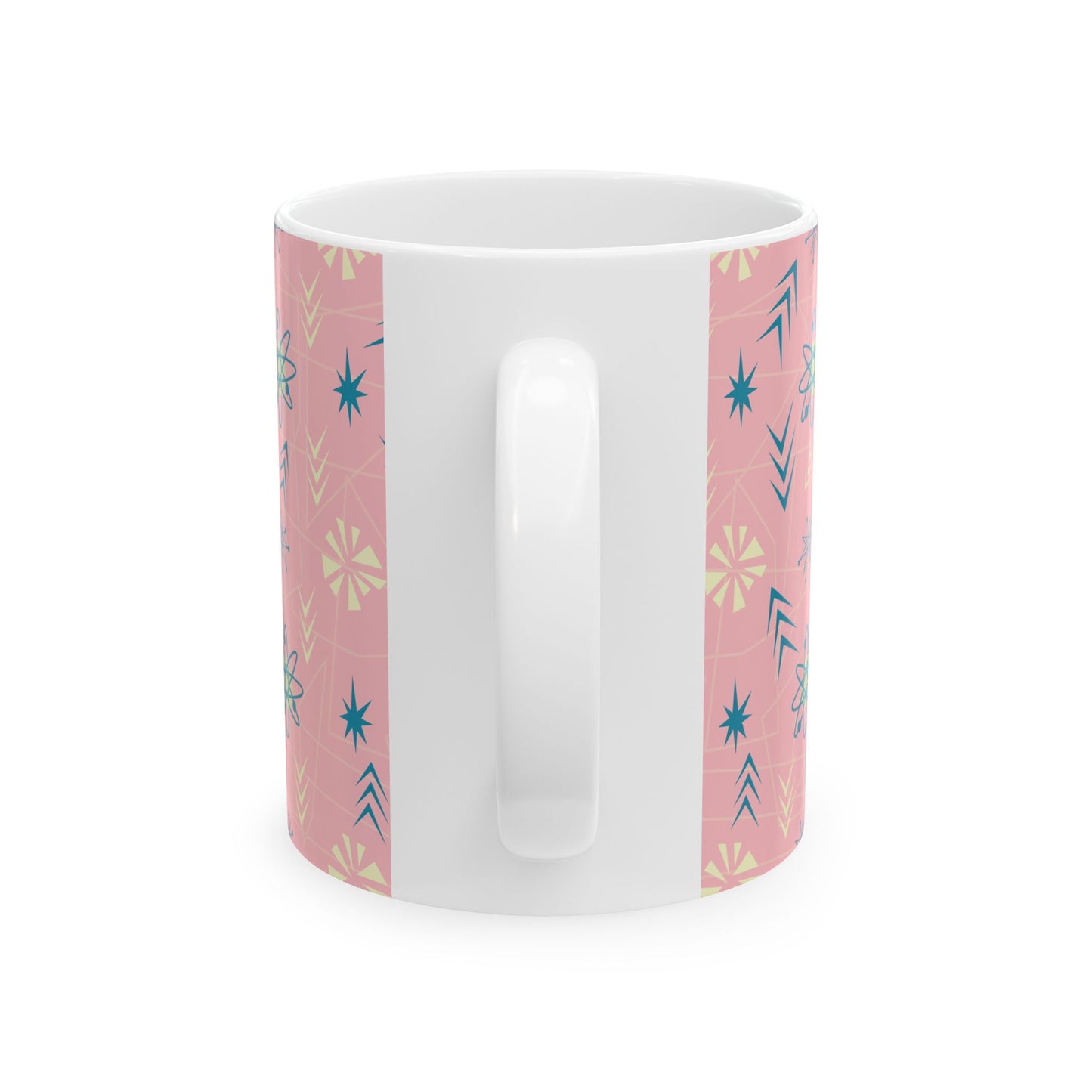 Pink Retro Starburst Ceramic Mug – Mid-Century Modern Coffee Cup (11oz/15oz)