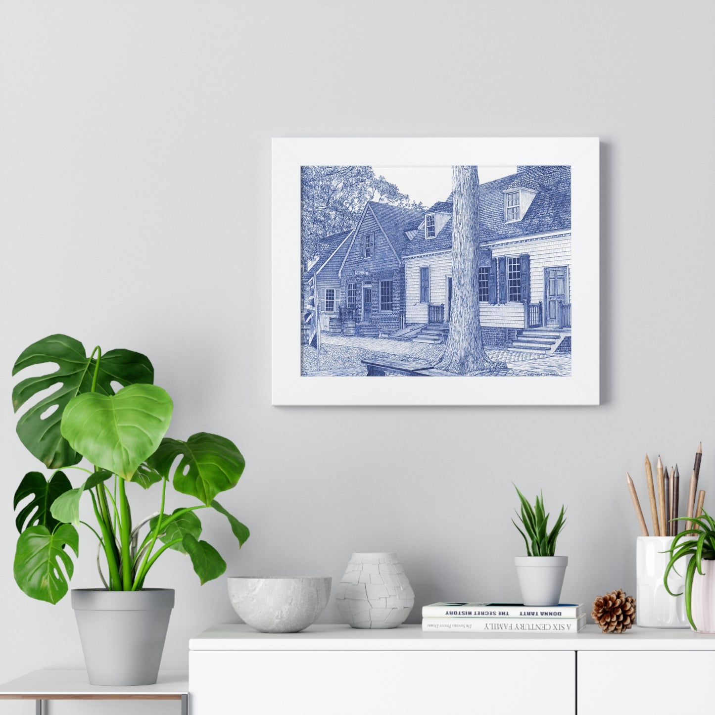 Colonial Williamsburg's Millinery Row in Blue - Framed Poster