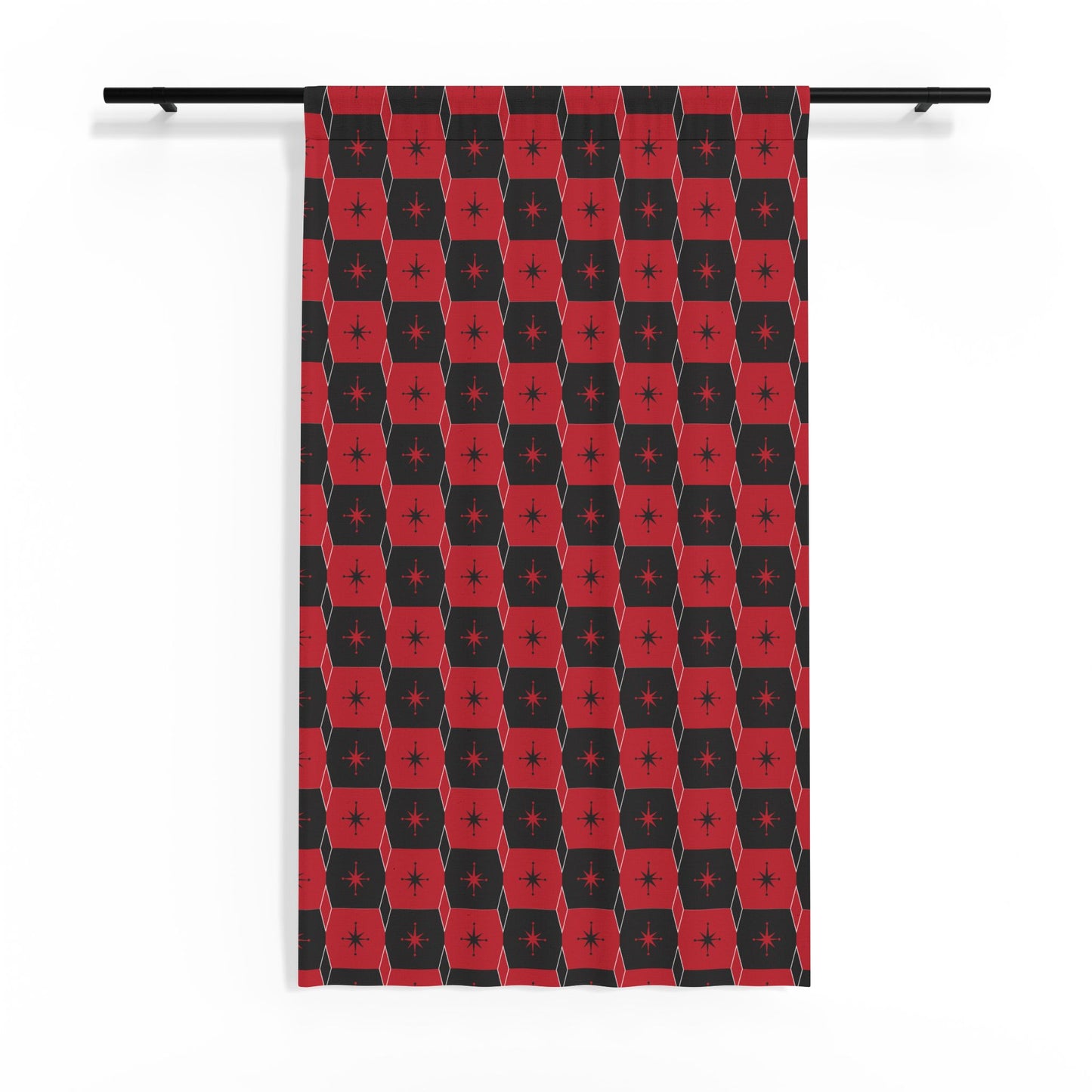 Sheer Curtain — Red & Black Geometric Checker Sheer Window Panel