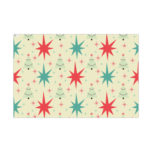 Retro Mid-Century Christmas Gift Wrap Paper – Starburst & Tree Pattern