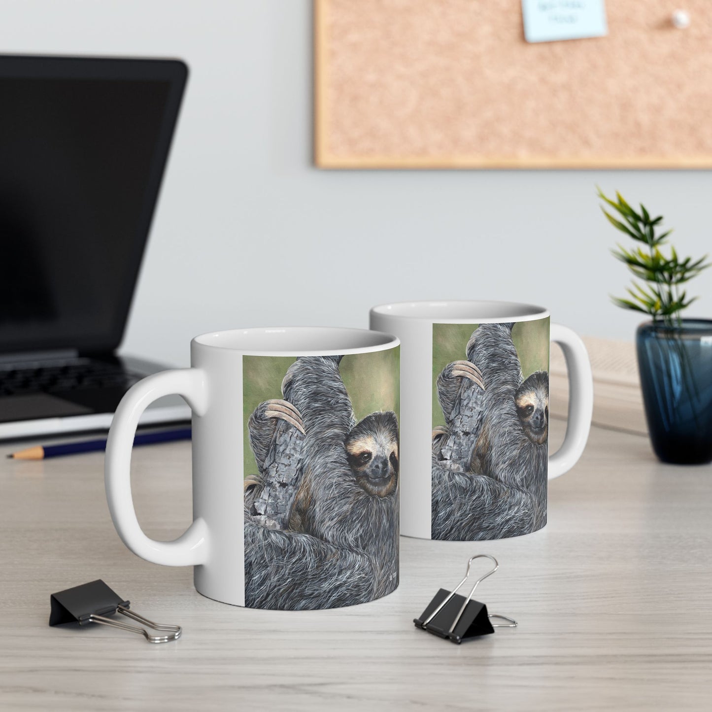 Sloth Portrait Ceramic Mug — Cute Lazy Sloth Coffee Cup (11oz, 15oz)