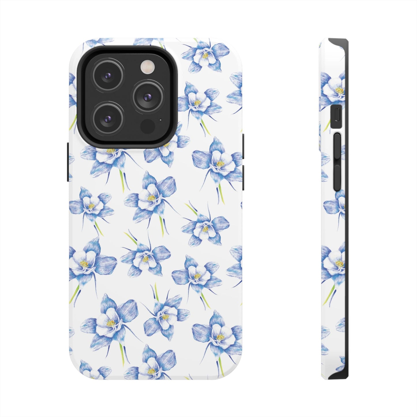 Blue Columbine Watercolor Flower Pattern Tough iPhone Cases