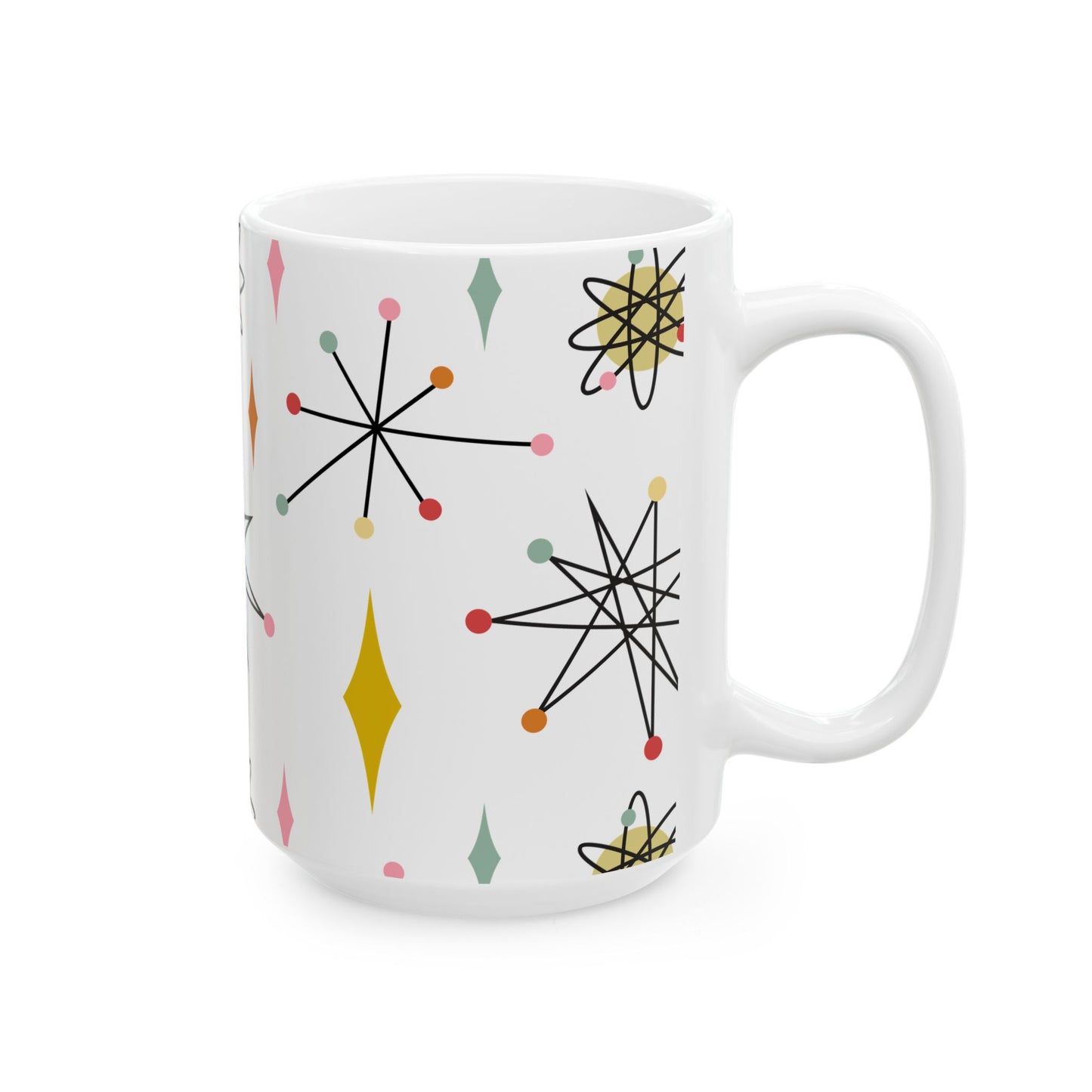 Mid-Century Atomic Pattern Ceramic Mug (11oz & 15oz) — Retro Starburst Coffee Cup