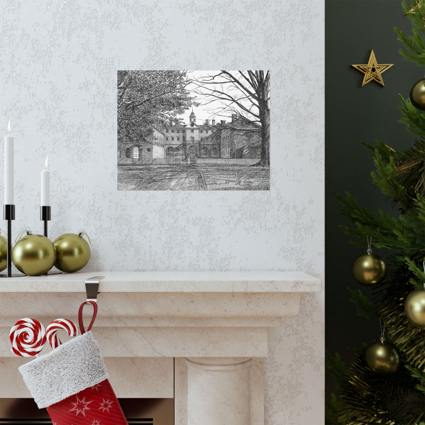 Wren Building, College of William and Mary Matte Poster — Pen and Ink Wall Art