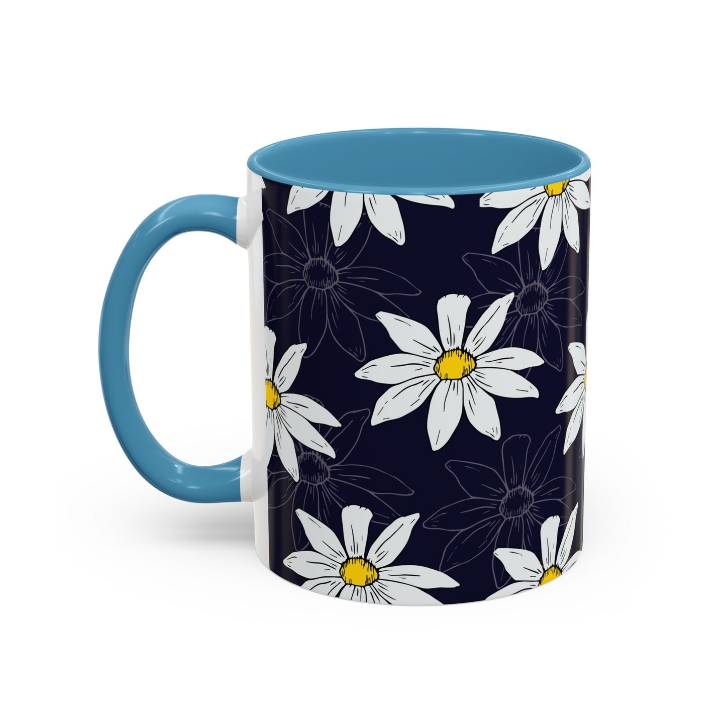 Daisies on Dark Blue Accent Coffee Mug (11, 15oz)