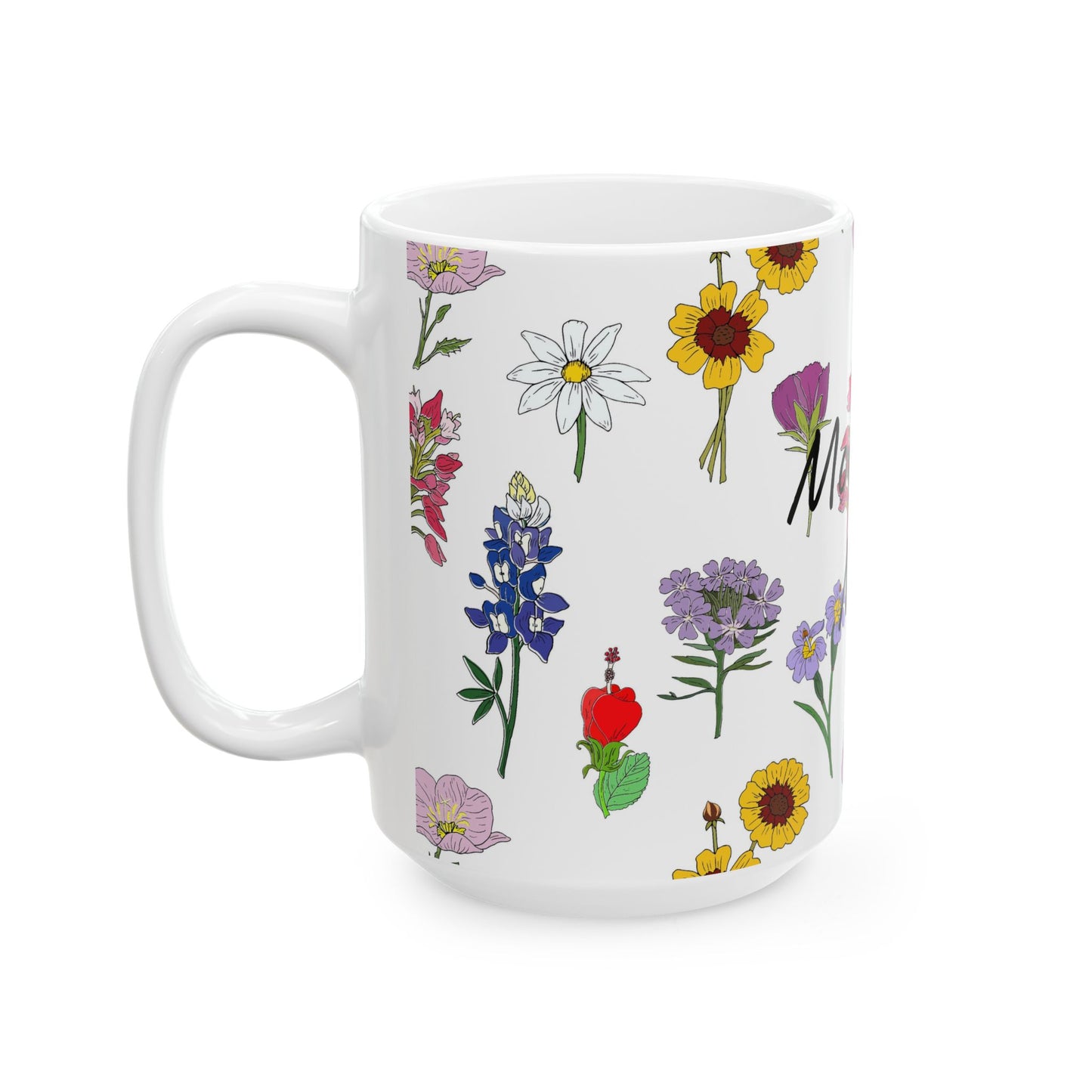 Personalized Texas Wildflower Mug - Floral Ceramic Coffee Tea Cup (11oz & 15oz)