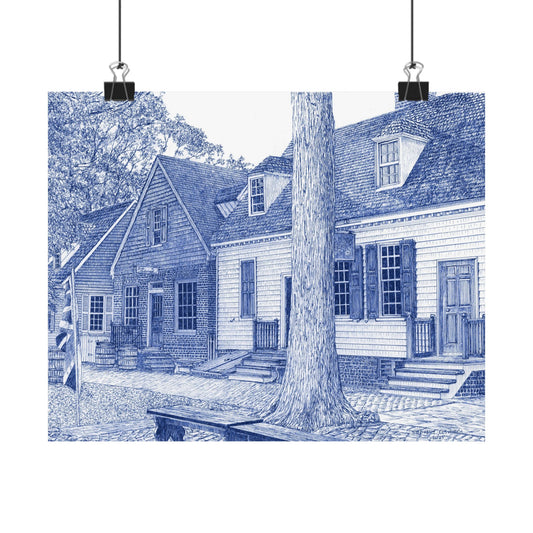 Colonial Williamsburg's Millinery Row Poster in Blue — Matte Horizontal Wall Art