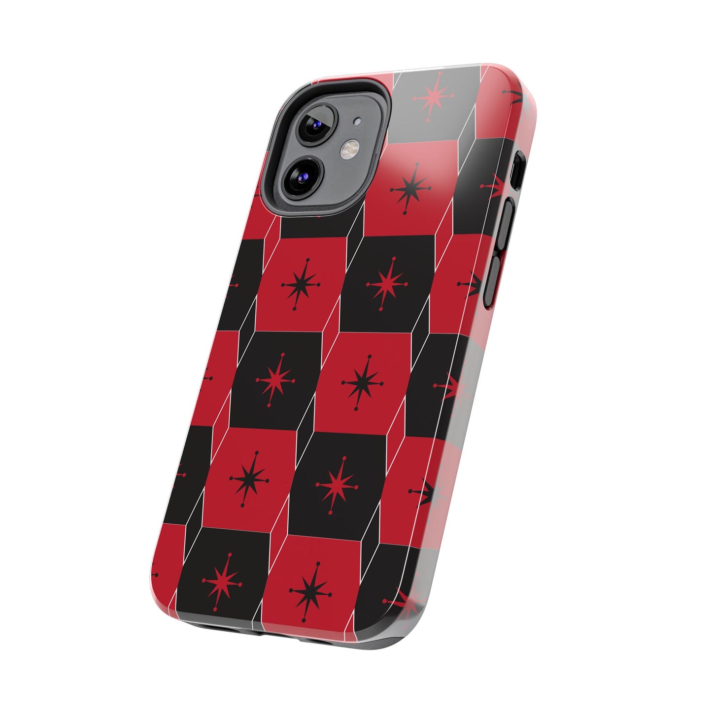 Square and Diamond Pattern in Red and Black Tough iPhone Case