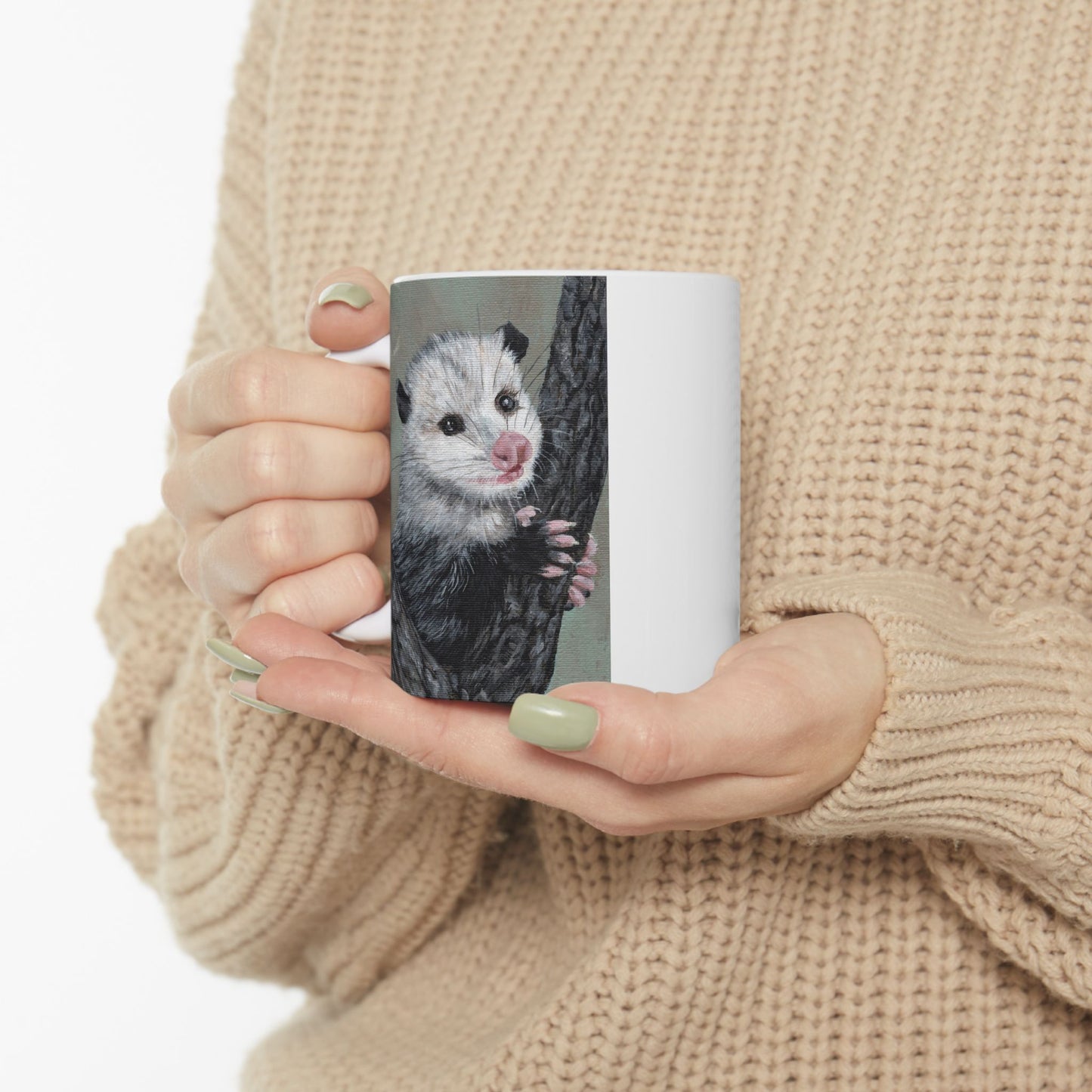 Opossum Art Ceramic Mug — Cute Wildlife Tree-Climbing Possum Coffee Cup (11oz/15oz)