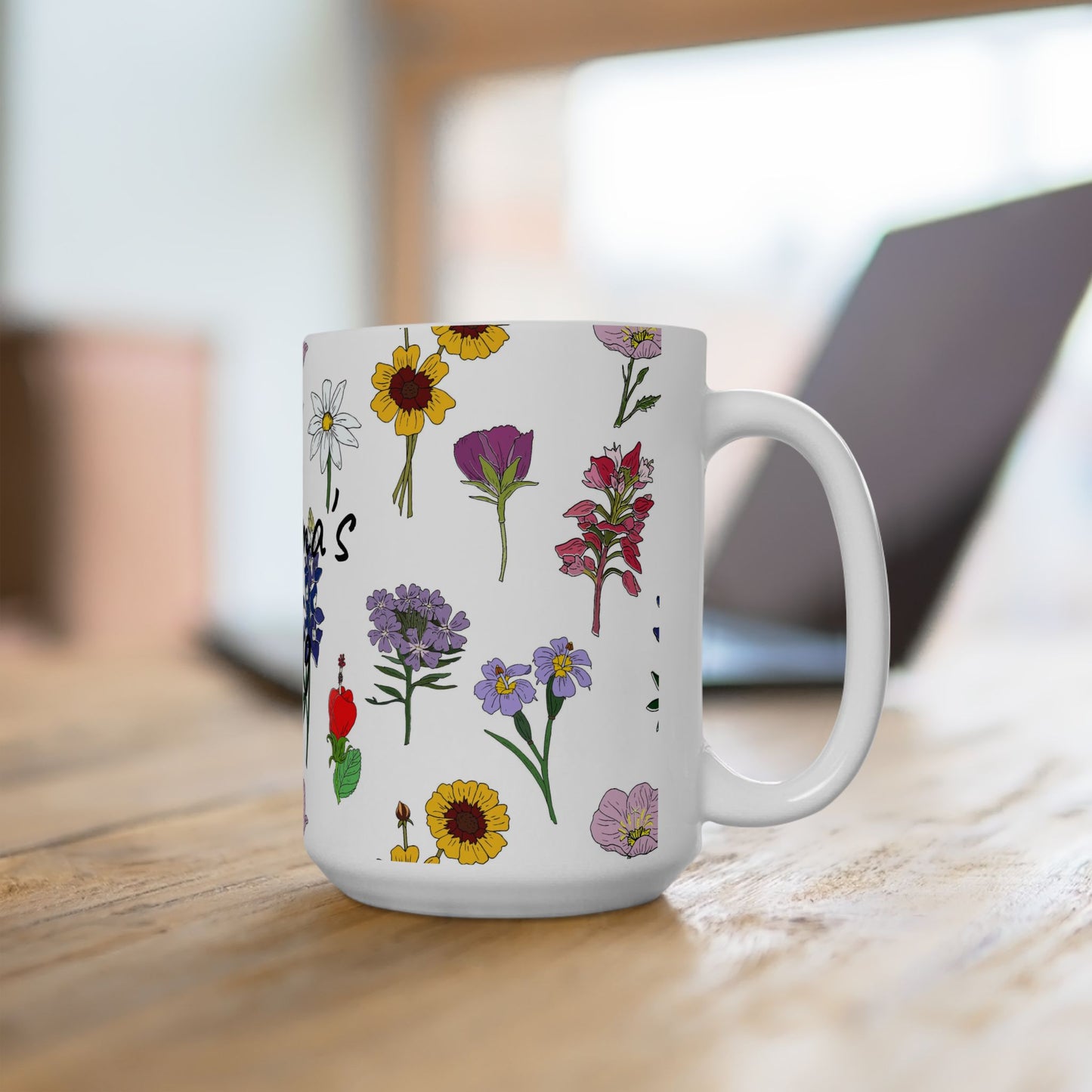 Personalized Texas Wildflower Mug - Floral Ceramic Coffee Tea Cup (11oz & 15oz)