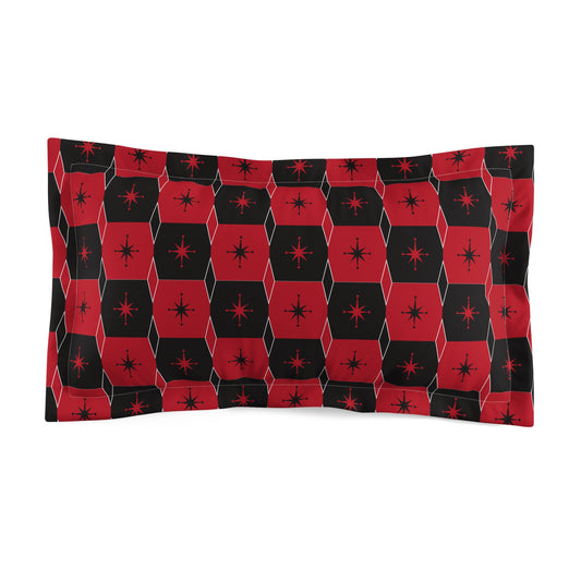 Hexagon Star Pattern Pillow Sham – Red & Black Geometric Decorative Pillowcase