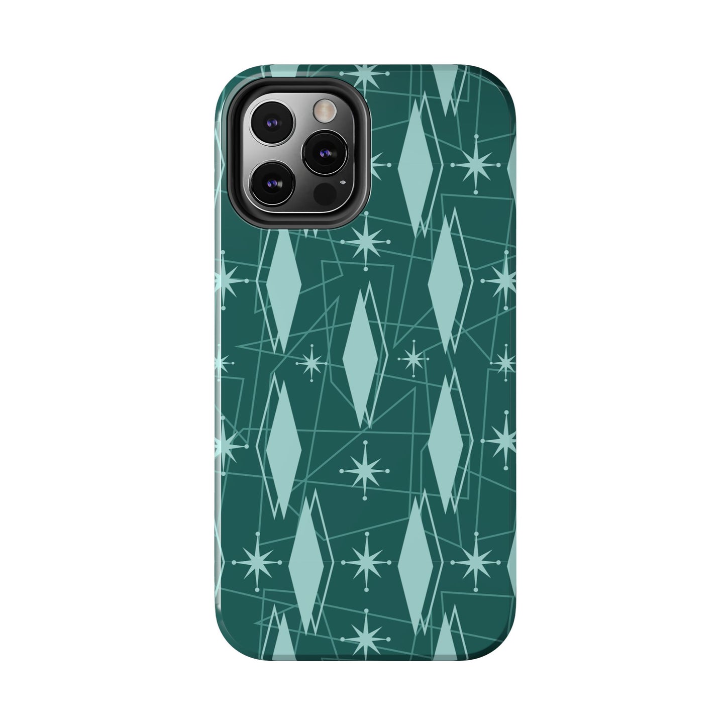 1950s Retro Star and Diamond Pattern in Green Tough iPhone Cases