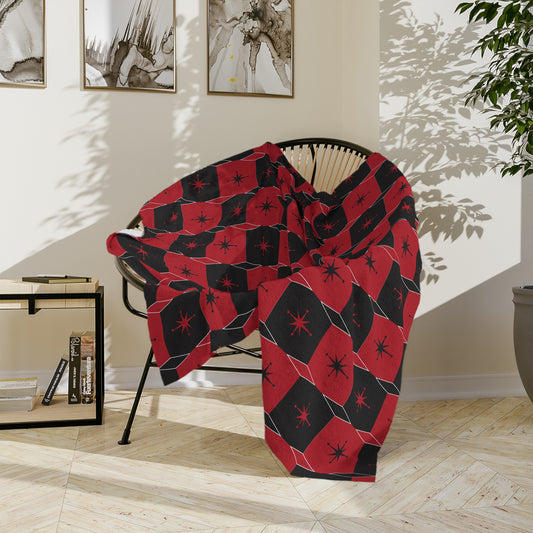 Red & Black Geometric Hexagon Velveteen Blanket — Cozy Cabin Throw