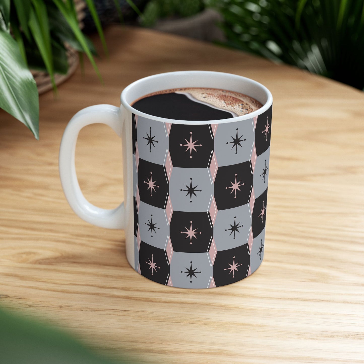 Mid-Century Starburst Ceramic Mug — Retro Geometric 11oz & 15oz