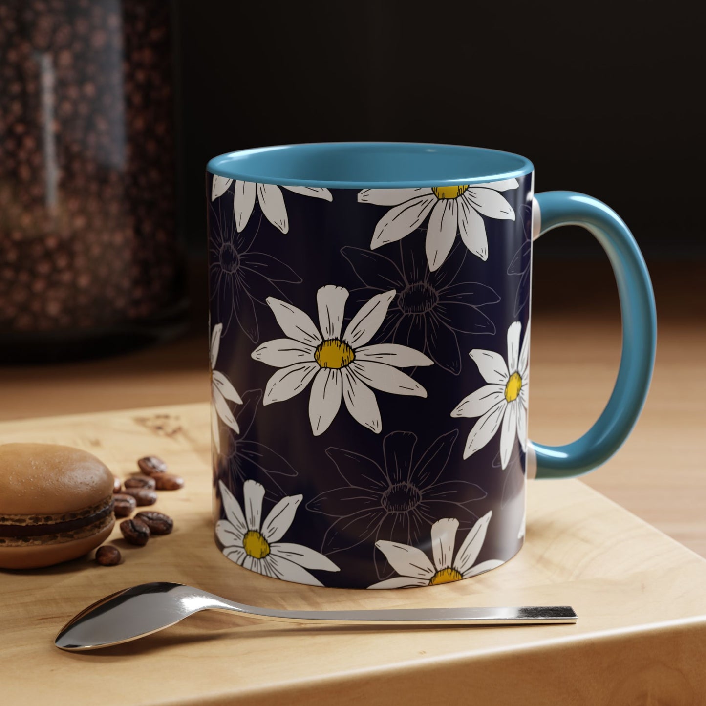 Daisies on Dark Blue Accent Coffee Mug (11, 15oz)