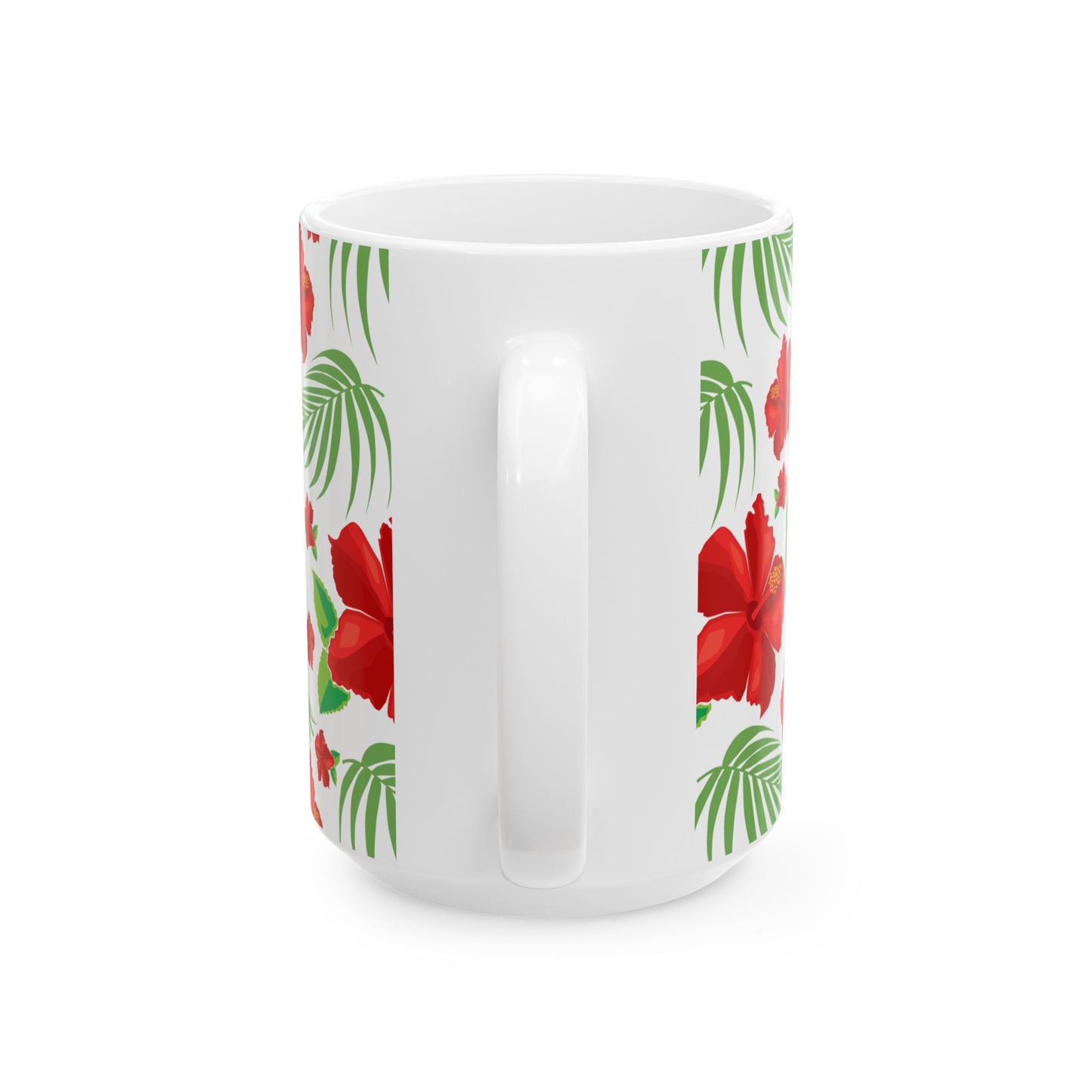 Tropical Hibiscus Mug — Floral Palm Leaf Coffee Cup (11oz/15oz)