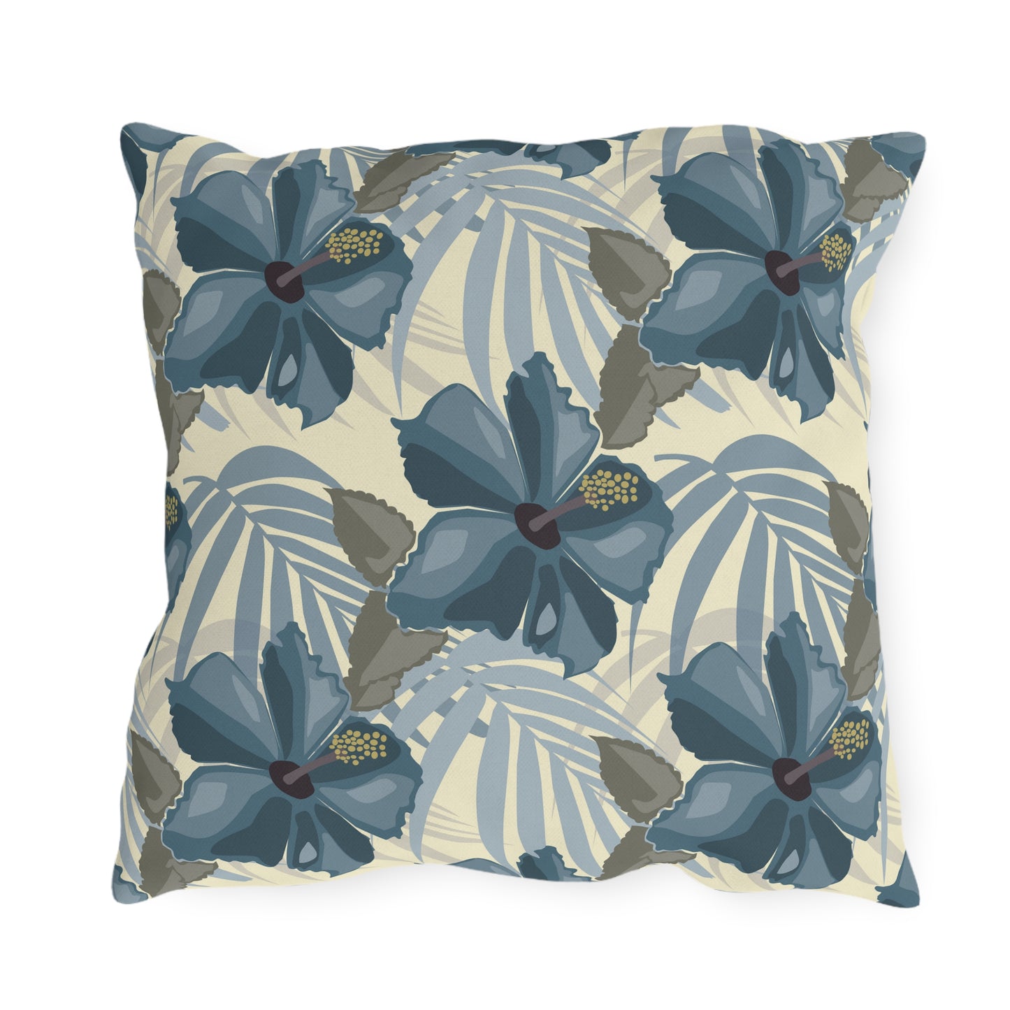 Blue Hibiscus in Earthtones Outdoor Pillows